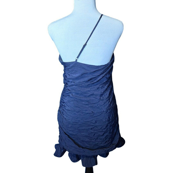 Moon River Navy One Shoulder Ruffle Mini Dress Flower Ruched NWOT Prom Cocktail - Picture 3 of 9